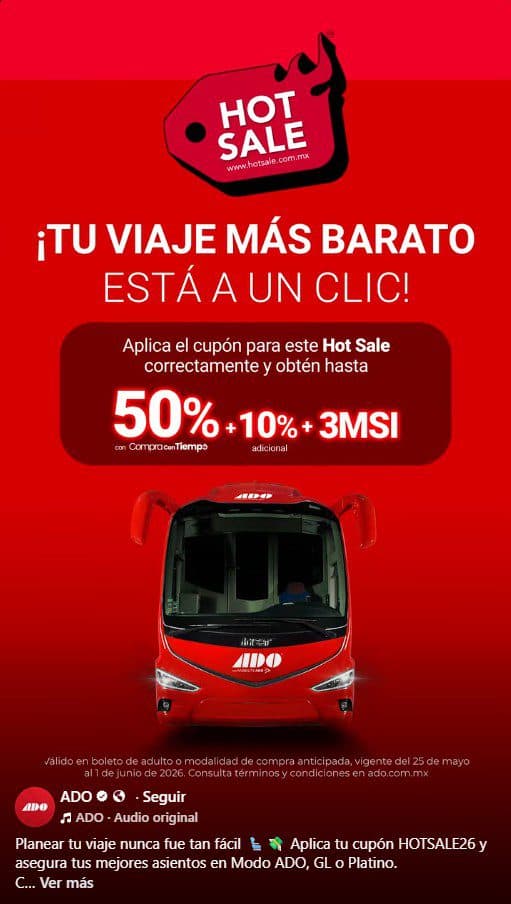 Hot Sale 2026 ADO: 50% de descuento y 10% adicional del 25 de mayo al 2 de junio