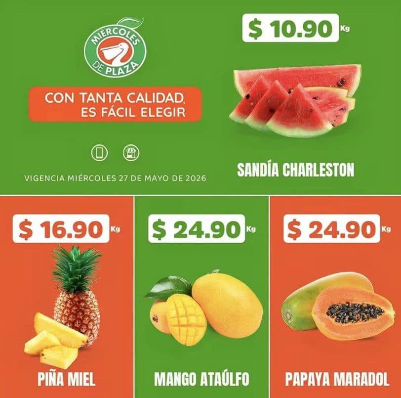 Miércoles de Plaza La Comer 27 de mayo: sandía a $10.90 y más frutas