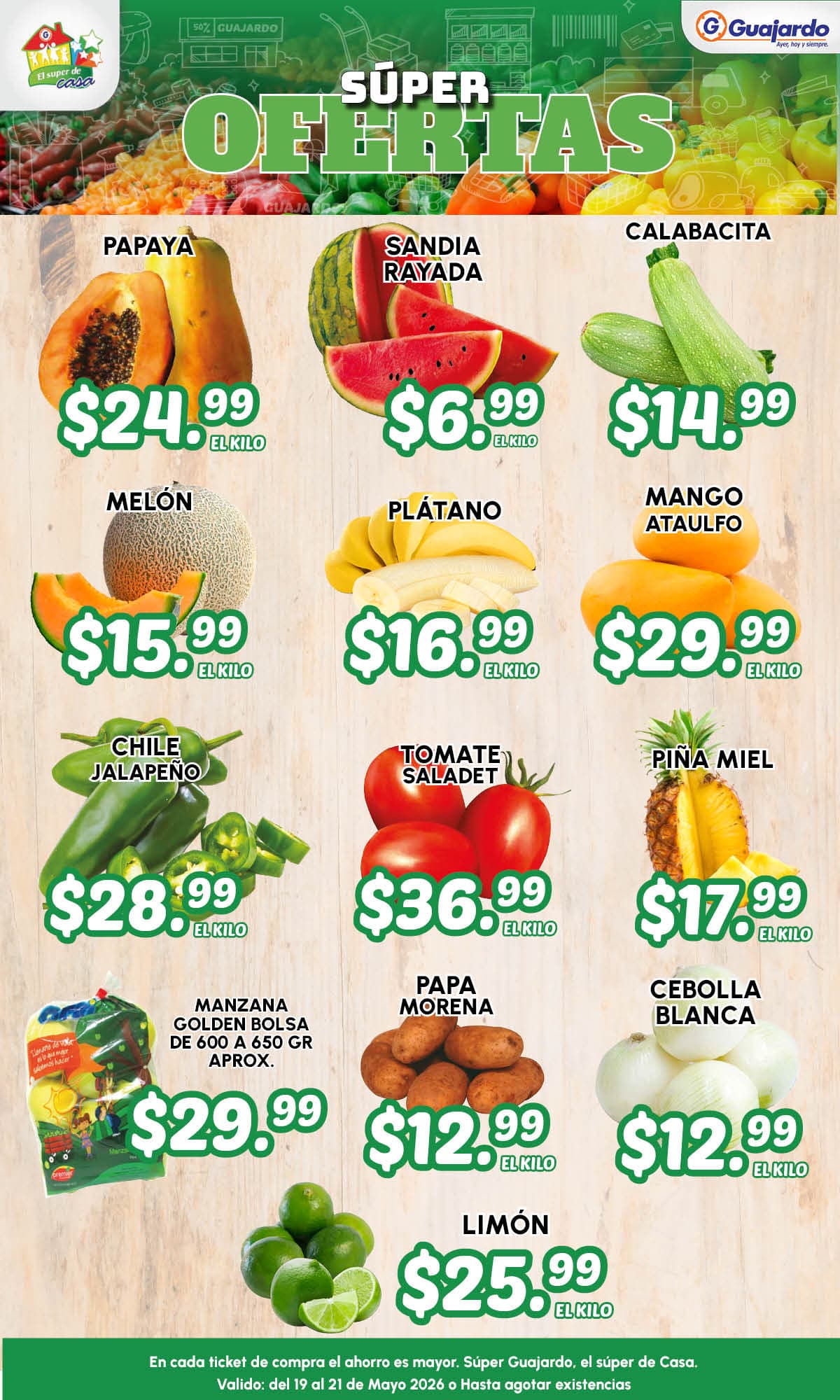Ofertas de Frutas y Verduras en Súper Guajardo del 19 al 21 de mayo