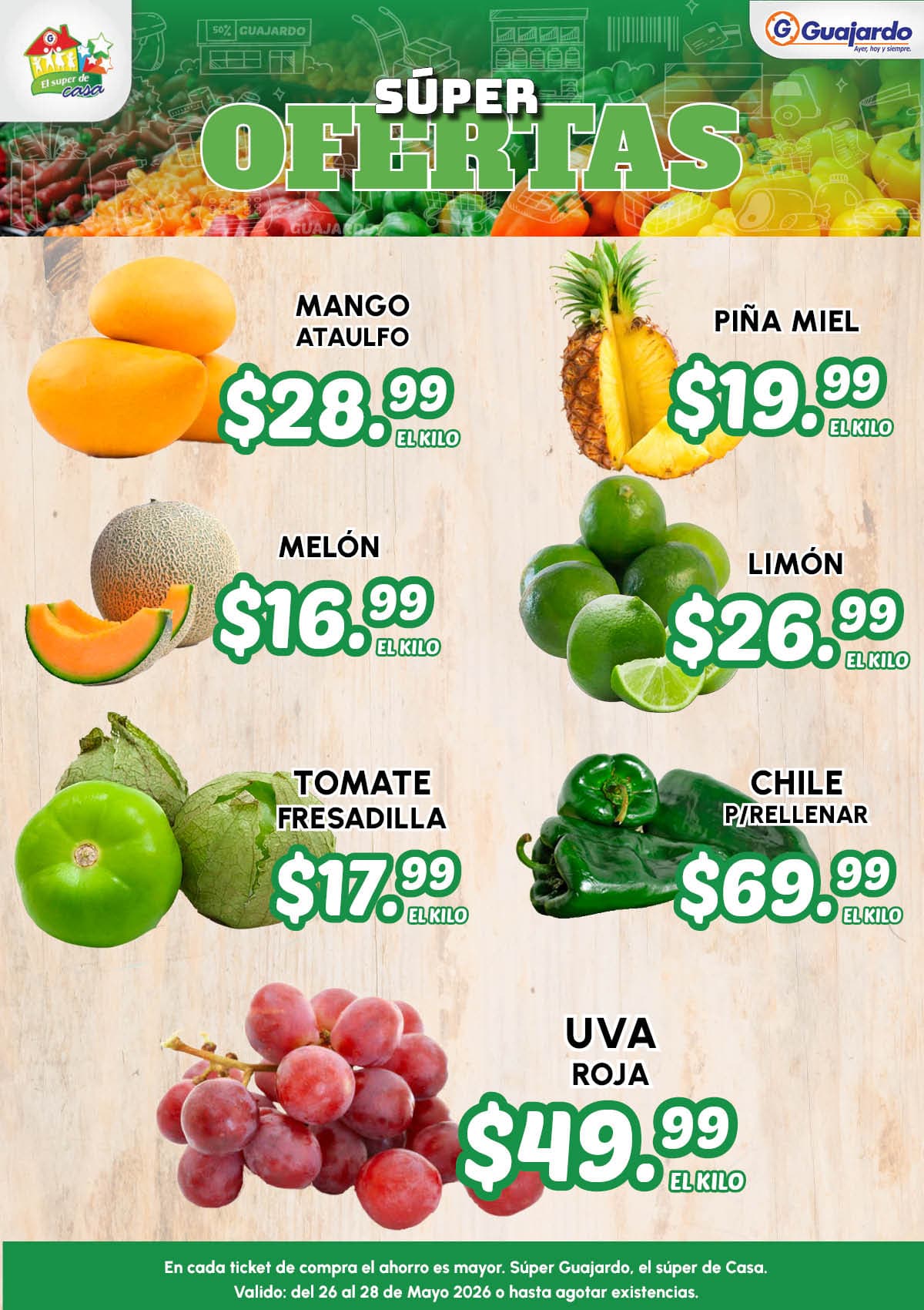 Ofertas Súper Guajardo 26 al 28 de mayo: frutas, verduras y carnes a buen precio
