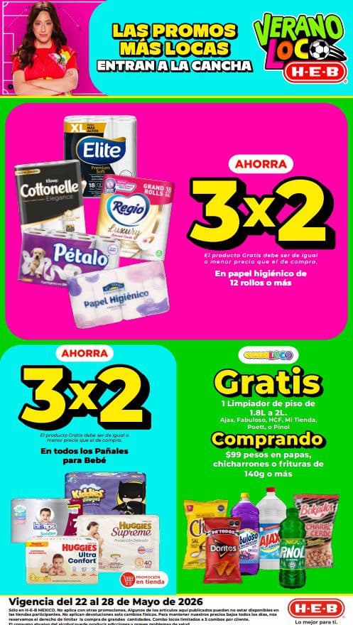 Ofertas HEB Verano Loco del 22 al 28 de mayo 2026: 2×1, 3×2 y más