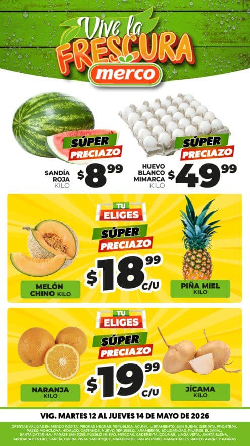 Ofertas Merco frutas y verduras del 12 al 14 de mayo: sandía a $8.99 y más