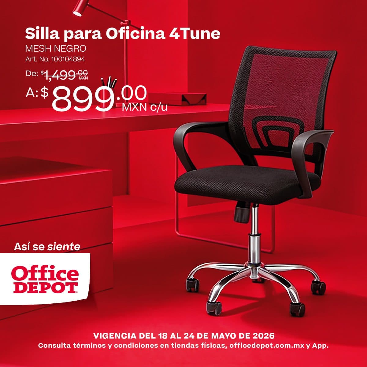 Promo Office Depot del 18 al 24 de mayo: silla para oficina a $899