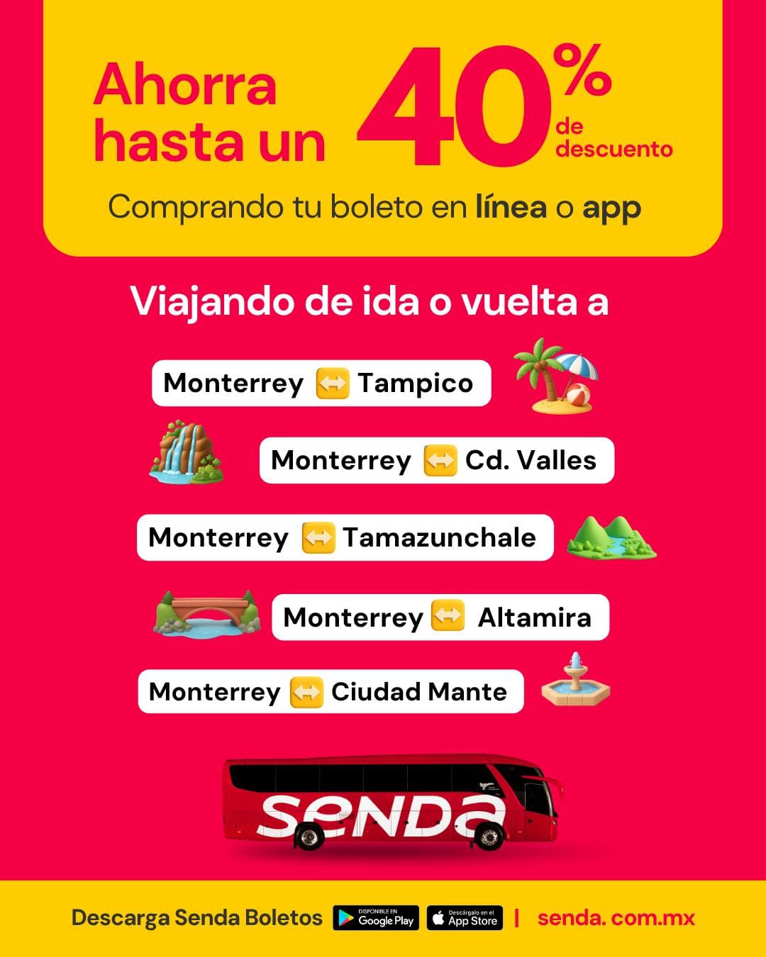 Promo Grupo Senda: hasta 40% de ahorro en boletos comprando en línea