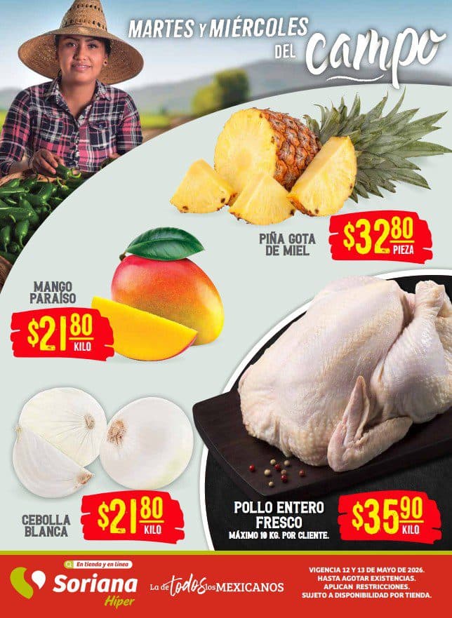 Martes y Miércoles del Campo Soriana 12 y 13 de mayo: frutas y verduras a buen precio