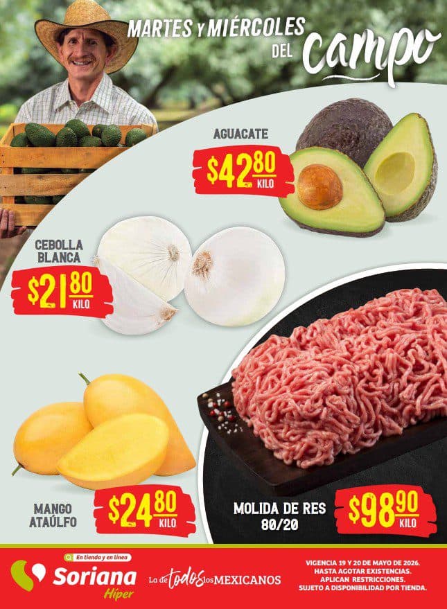 Martes y Miércoles del Campo Soriana 19 y 20 de mayo: frutas y verduras a buen precio