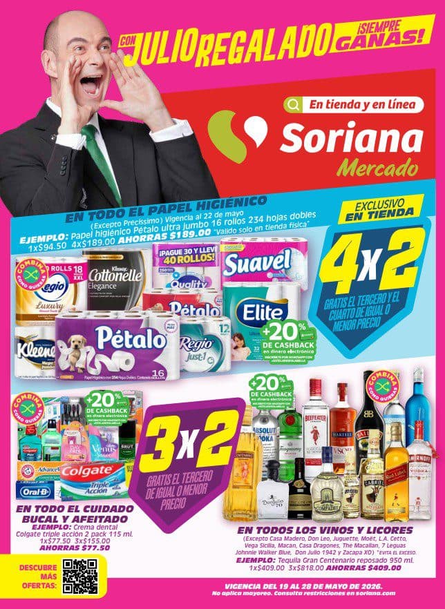 Julio Regalado Soriana 19 al 28 de mayo: 3×2 en cuidado bucal y más ofertas