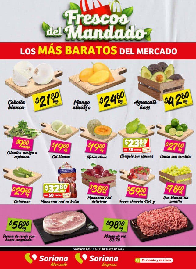 Ofertas Soriana Mercado 19 al 21 de mayo: frutas, verduras y carnes a buen precio