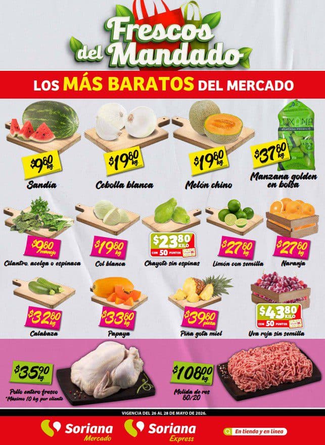 Ofertas Soriana Mercado del 26 al 28 de mayo: frutas y carnes a buen precio
