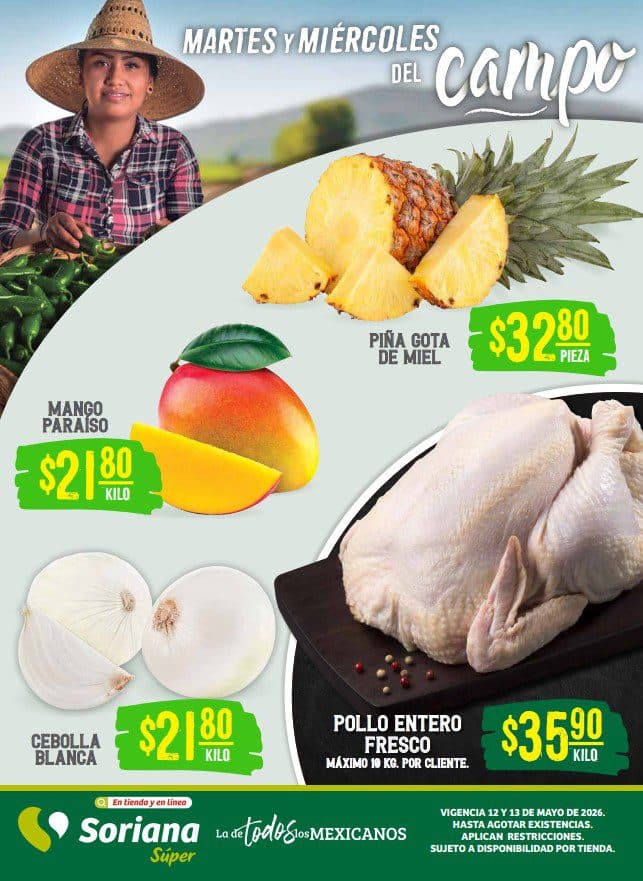 Martes y Miércoles del Campo Soriana 12 y 13 de mayo: frutas y carnes a buen precio
