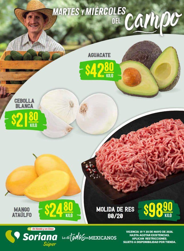 Martes y Miércoles del Campo Soriana 19 y 20 de mayo: frutas y verduras a buen precio