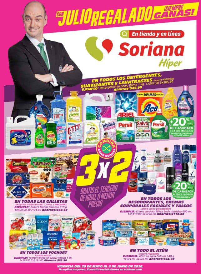 Julio Regalado Soriana 29 de mayo al 4 de junio: 2×1, 3×2 y más descuentos