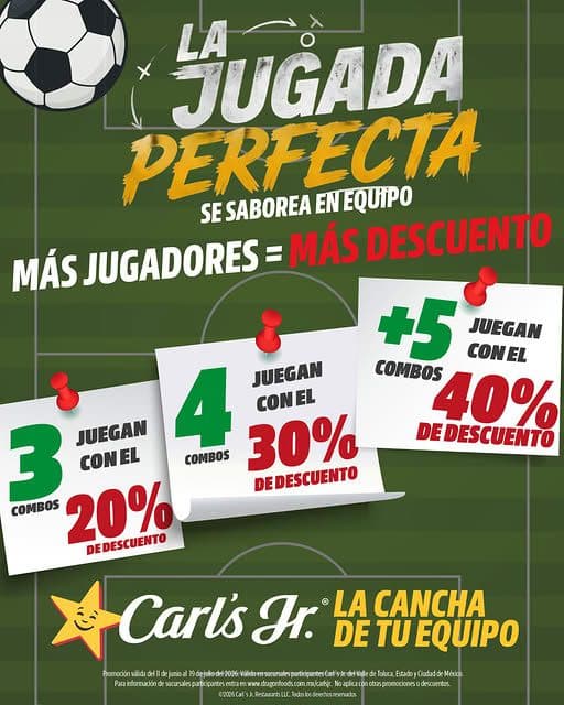 Promo del Mundial en Carl's Jr. del 11 de junio al 19 de julio: hasta 40% de descuento en combos