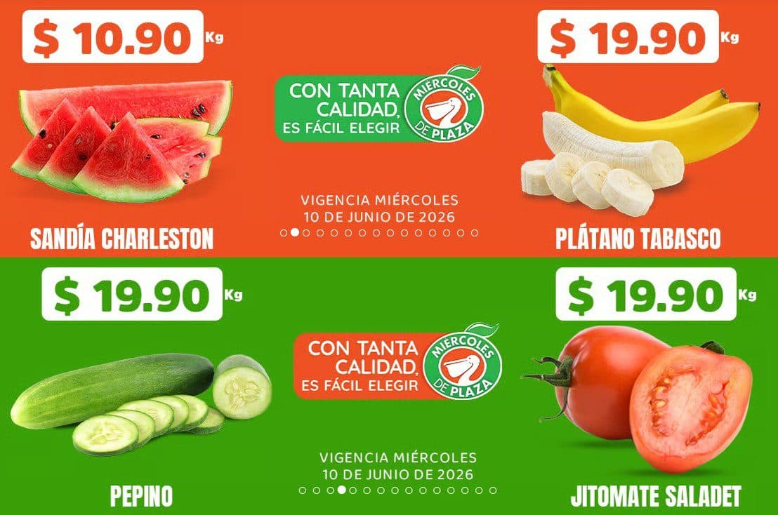 Miércoles de Plaza La Comer 10 de junio: sandía a $10.90 y más frutas