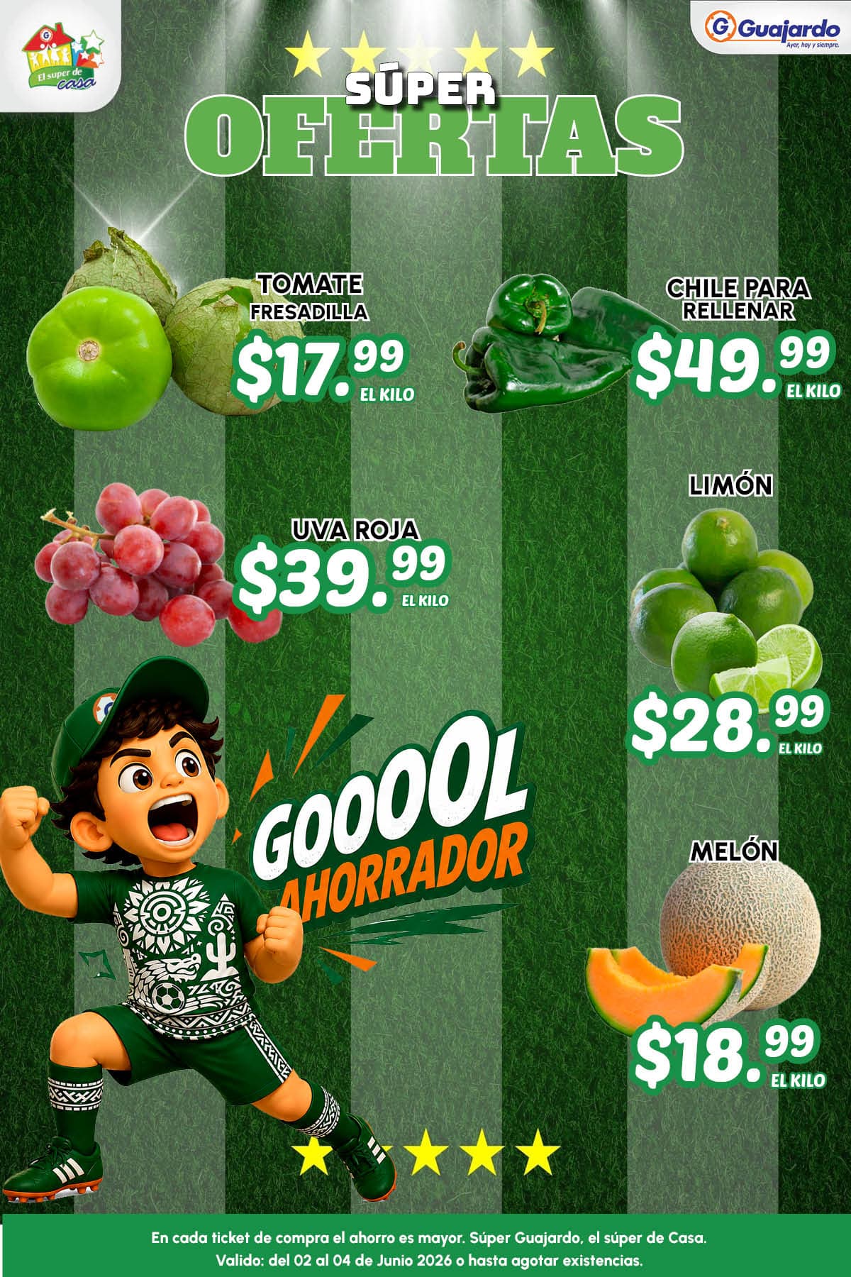 Ofertas de Frutas y Verduras en Súper Guajardo del 2 al 4 de junio