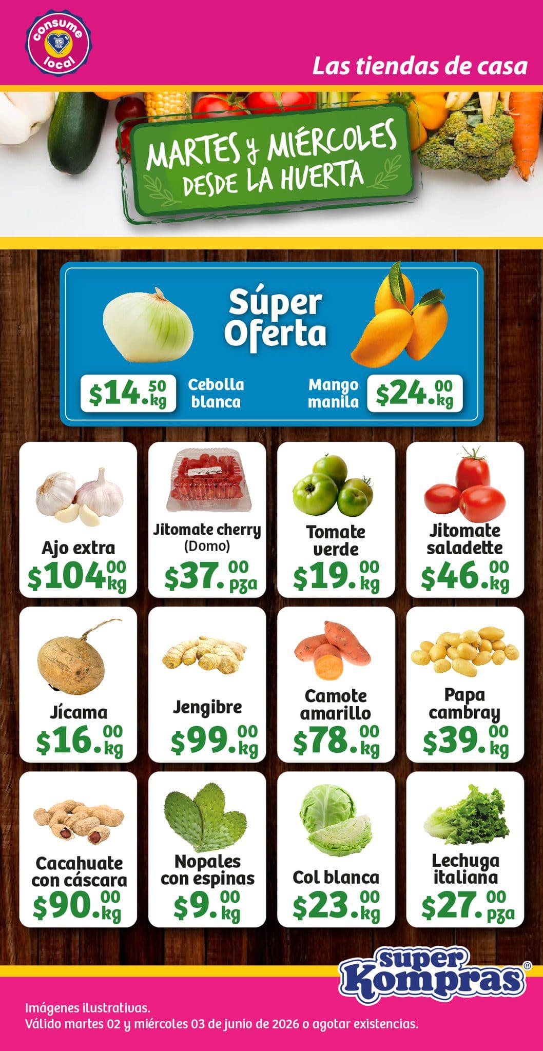 Martes y Miércoles desde la Huerta Super Kompras 2 y 3 de junio: frutas y verduras a buen precio