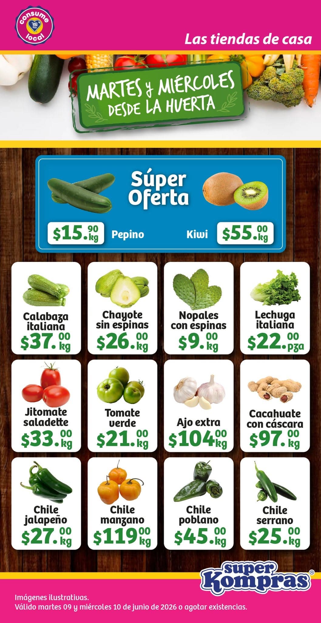 Martes y Miércoles desde la Huerta Super Kompras 9 y 10 de junio: frutas y verduras a buen precio