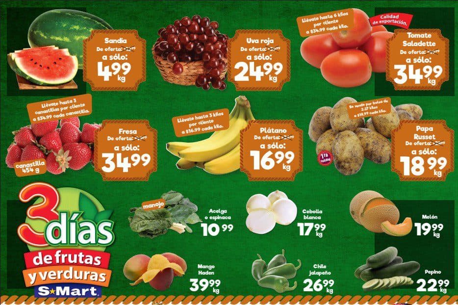 3 Días de Frutas y Verduras S-Mart 2 al 4 de junio: sandía a $4.99 y más