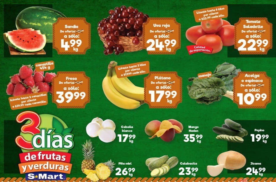 Ofertas S-Mart 3 Días de Frutas y Verduras del 9 al 11 de junio