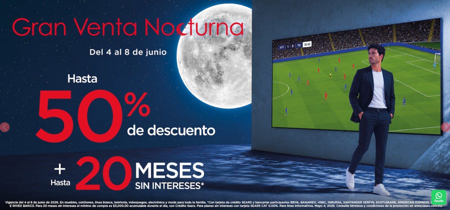 Gran Venta Nocturna Sears del 4 al 8 de junio: hasta 50% de descuento y 20 msi
