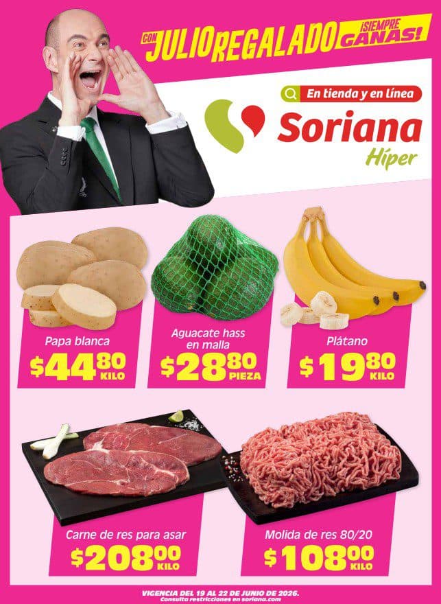 Julio Regalado Soriana 19 al 22 de junio: frutas, verduras y carnes en oferta