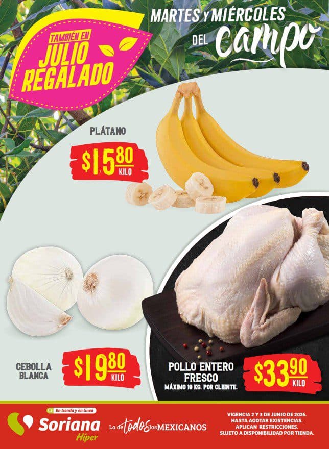 Martes y Miércoles del Campo Soriana 2 y 3 de junio: frutas y verduras a buen precio