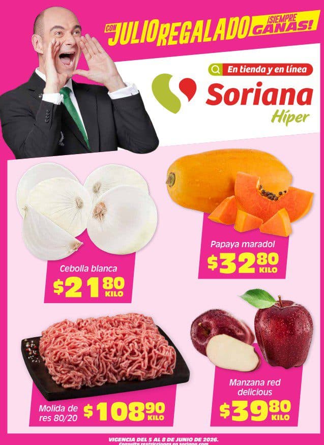 Julio Regalado Soriana 5 al 8 de junio: descuentos en frutas, verduras y carnes