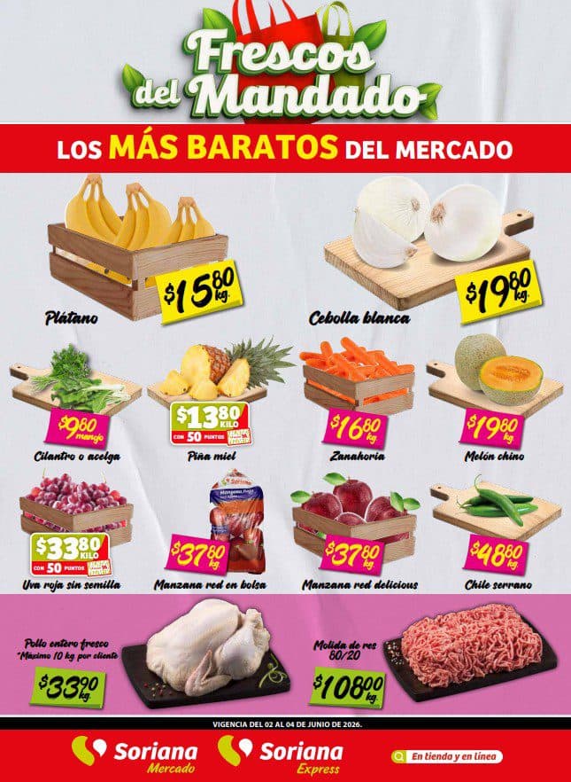 Ofertas Soriana Mercado 2 al 4 de junio: frutas y carnes a buen precio