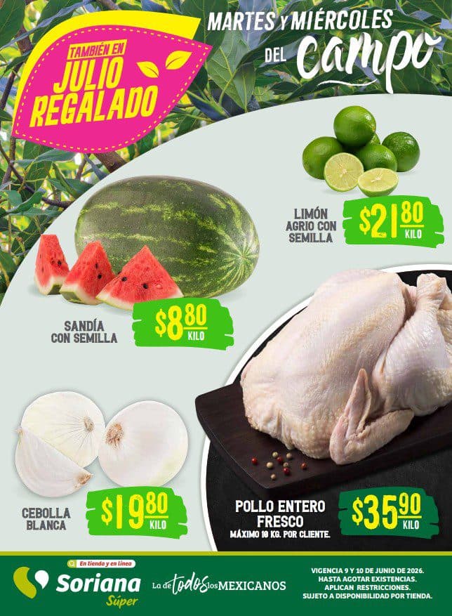 Martes y Miércoles del Campo Soriana 9 y 10 de junio: frutas y carnes a buen precio