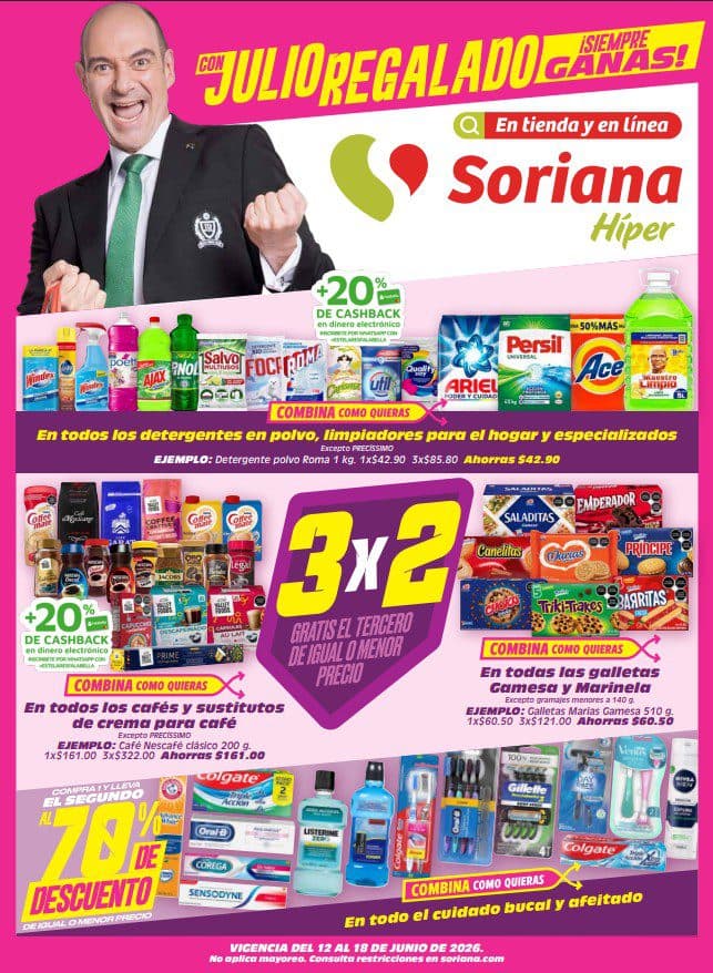 Julio Regalado Soriana 12 al 18 de junio: 2×1 en cristalería y más