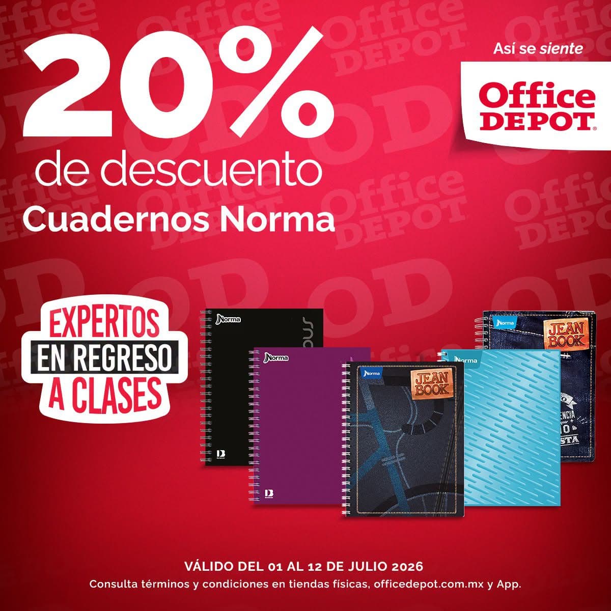 Descuento del 20% en cuadernos Norma en Office Depot del 1 al 12 de julio