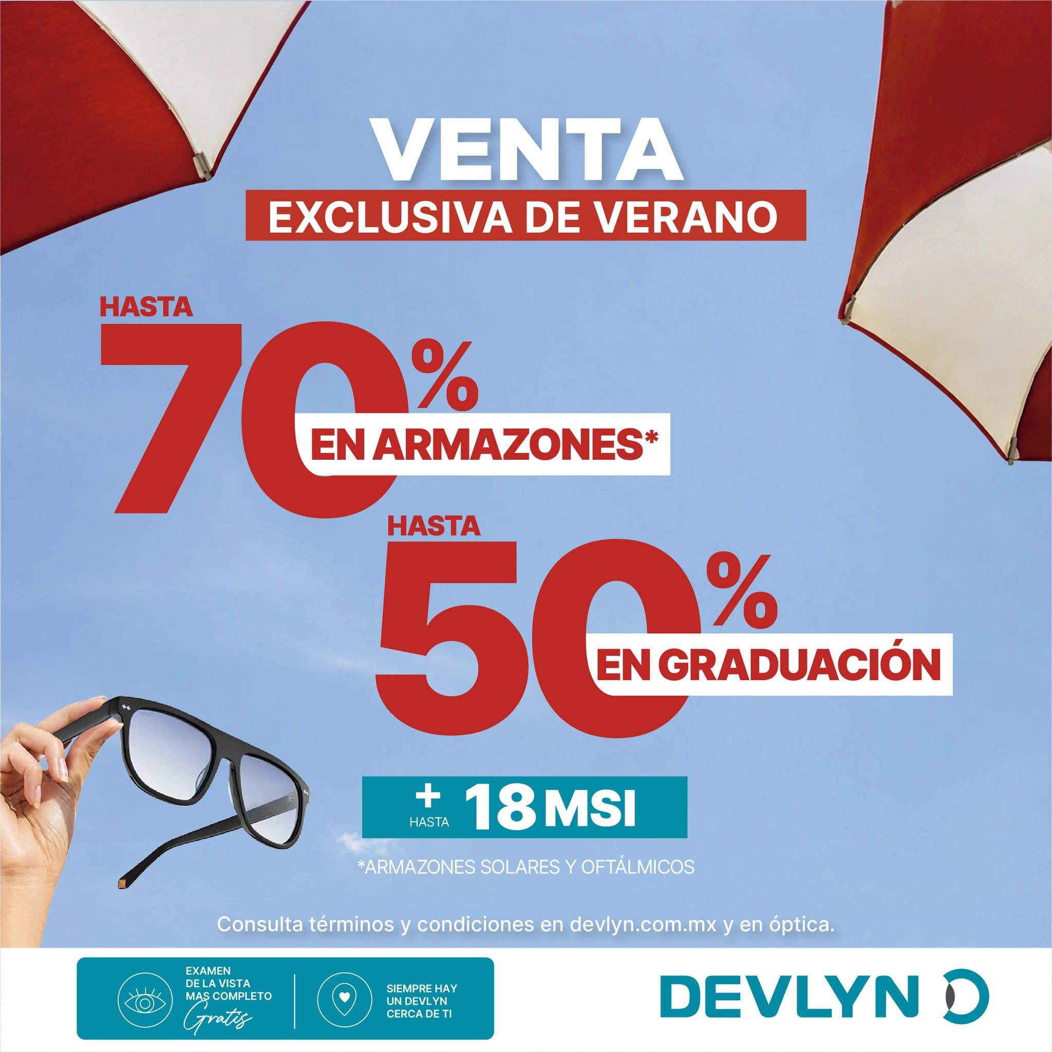 Venta Exclusiva de Verano Devlyn 3 al 15 de julio: hasta 70% en armazones y 50% en graduación