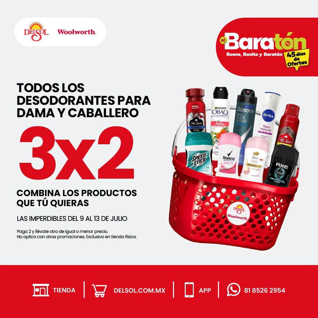 El Baratón 2026: 3×2 en desodorantes en Del Sol y Woolworth del 9 al 13 de julio