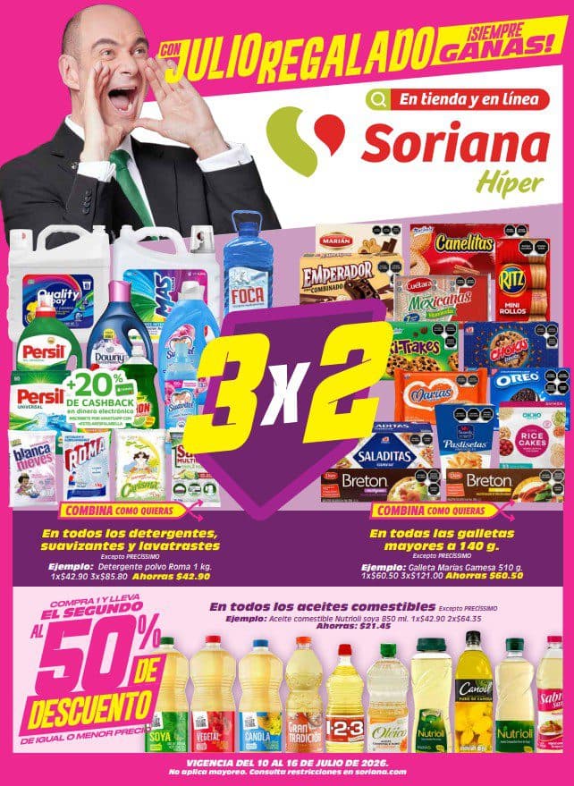 Julio Regalado Soriana 10 al 16 de julio: 2×1 en ropa interior y más ofertas
