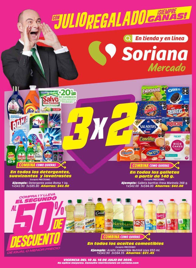 Julio Regalado Soriana 10 al 16 de julio: 2×1 en cristalería y ropa interior