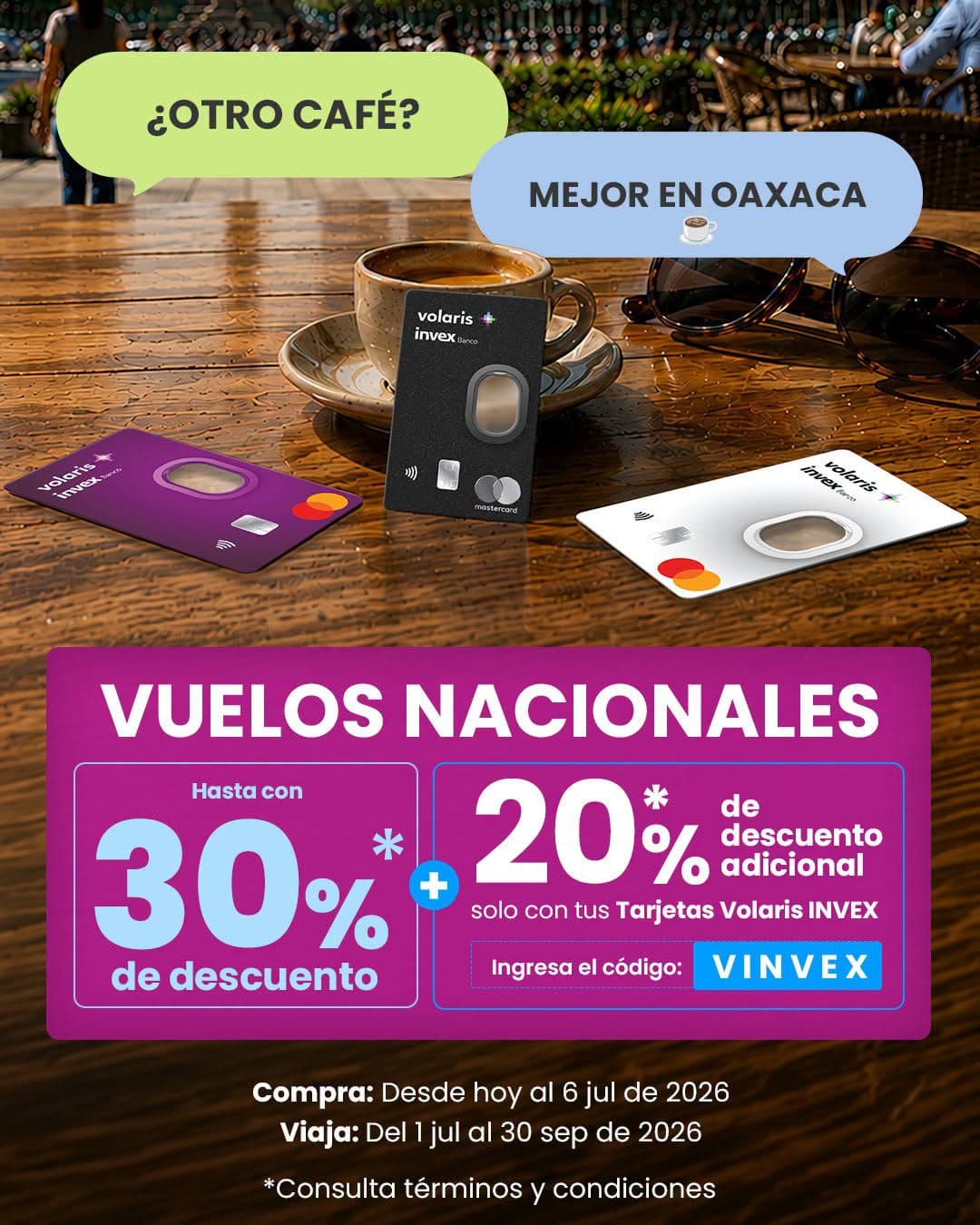 Vuelos nacionales en Volaris: hasta 30% de descuento y 20% extra con Invex