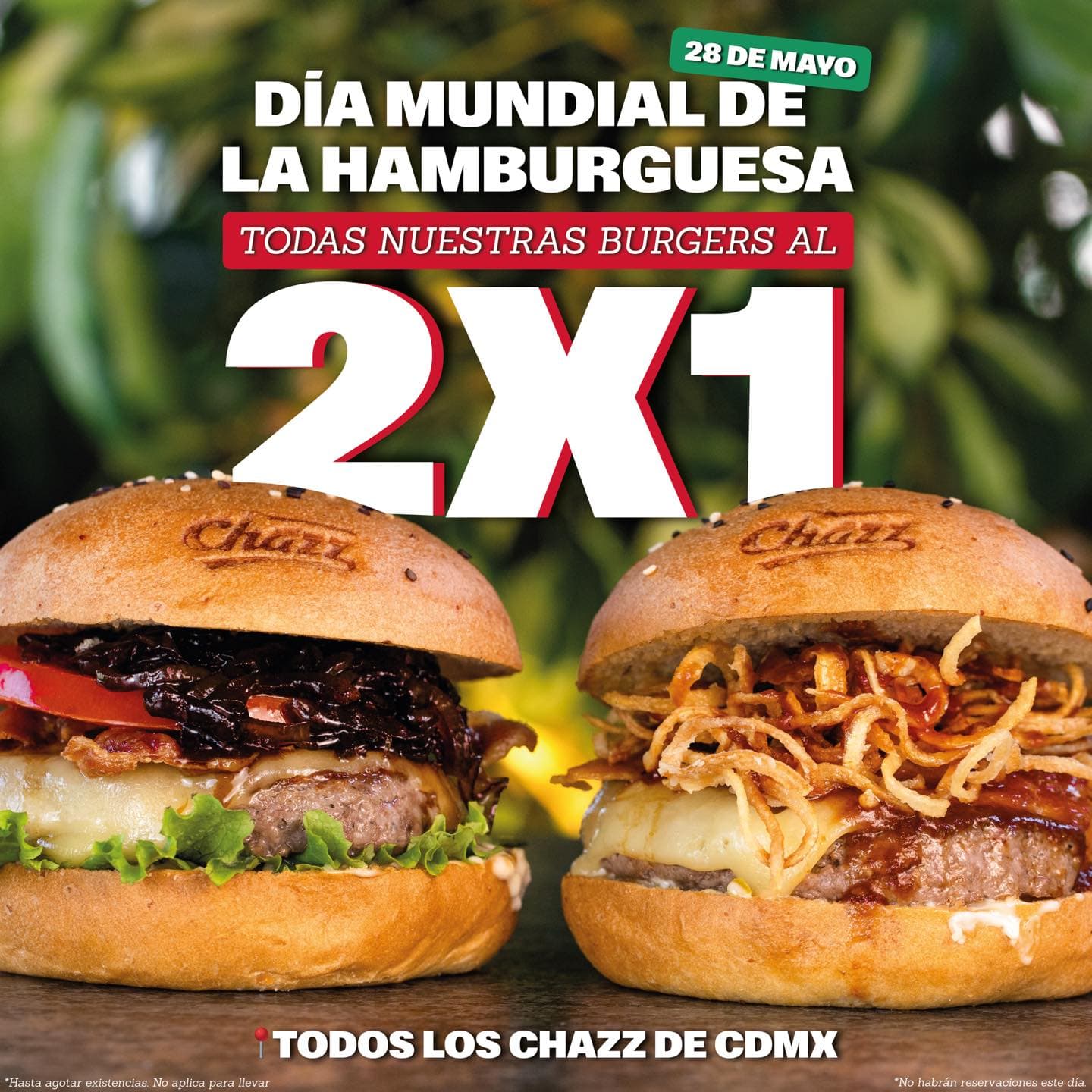 Día de la Hamburguesa Chazz 28 de mayo: 2×1 en todas las hamburguesas
