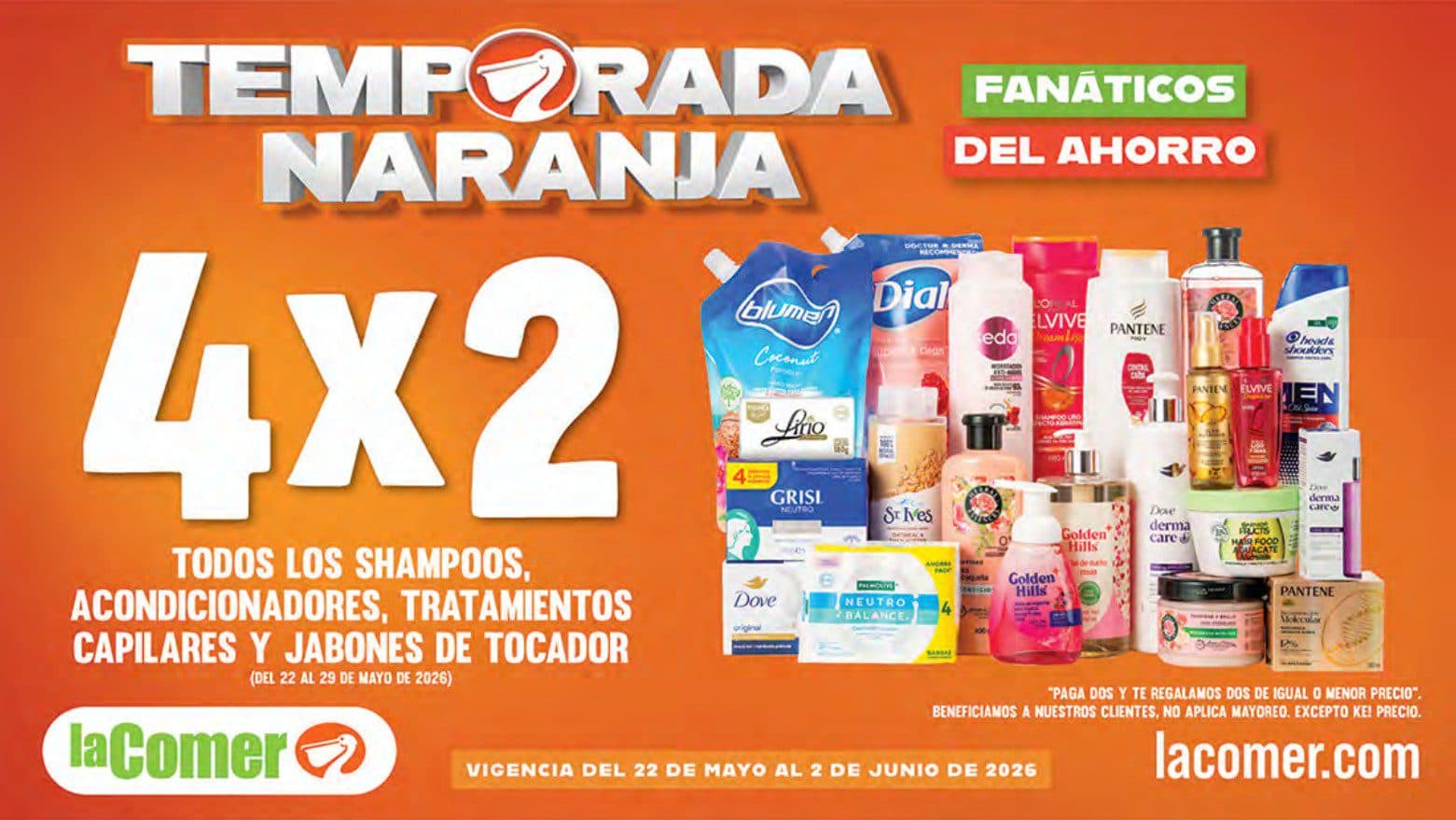 Temporada Naranja La Comer 22 de mayo al 2 de junio: 4×2 en Shampoos y más