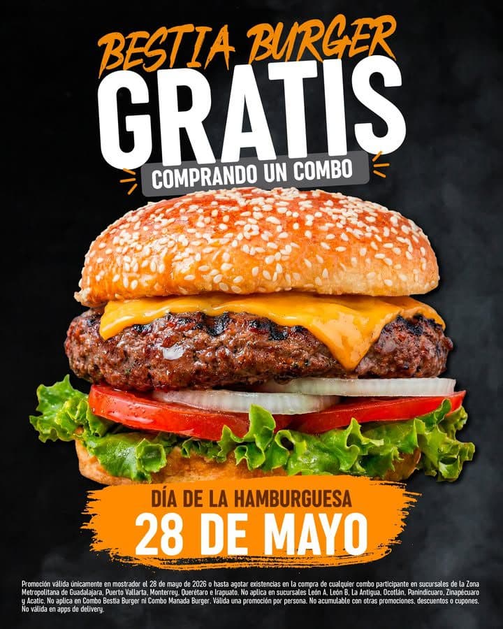 Día de la Hamburguesa Cuarto de Kilo 28 de mayo: Bestia Burger gratis con combo