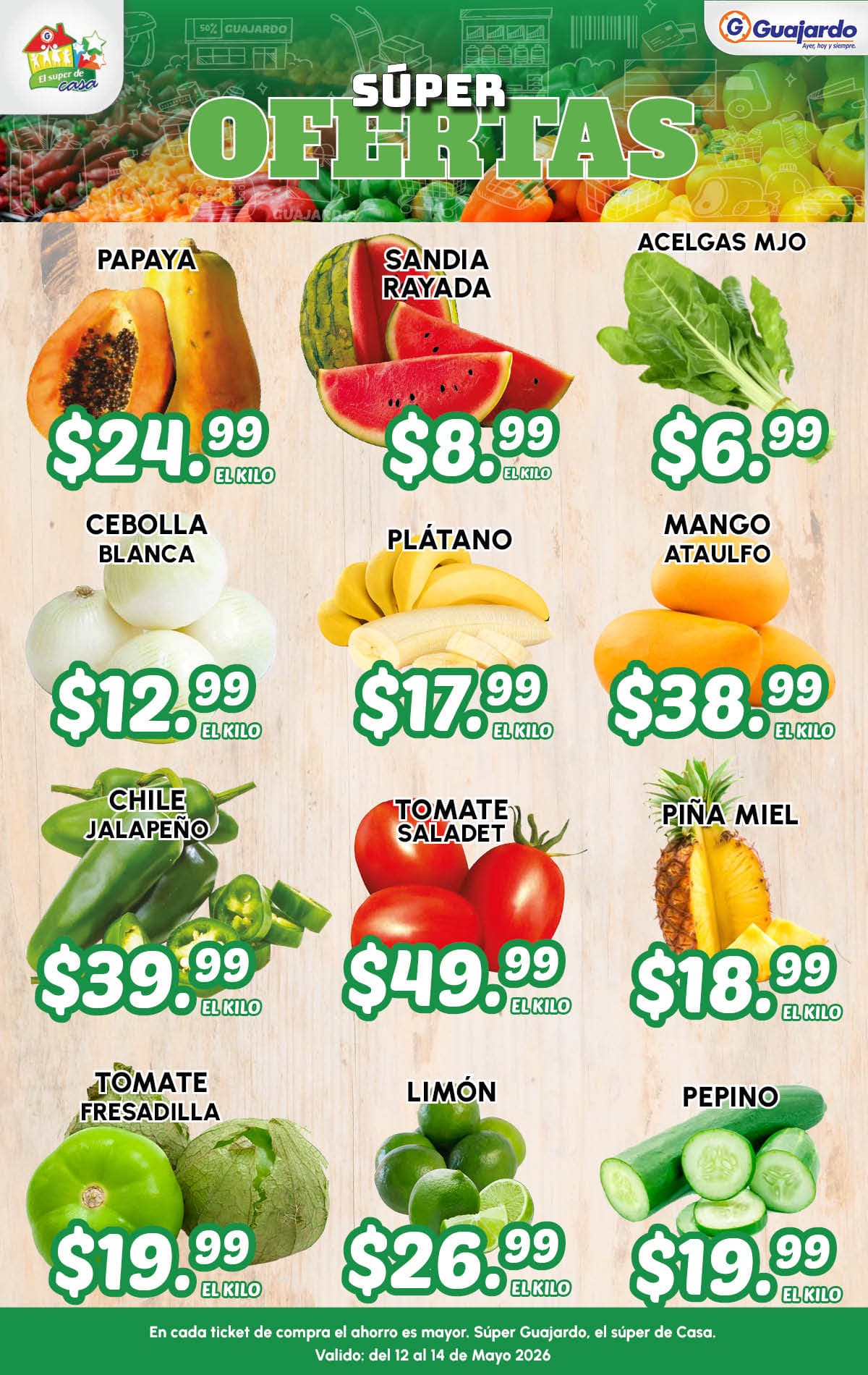 Ofertas de Frutas y Verduras en Súper Guajardo 12 al 14 de mayo