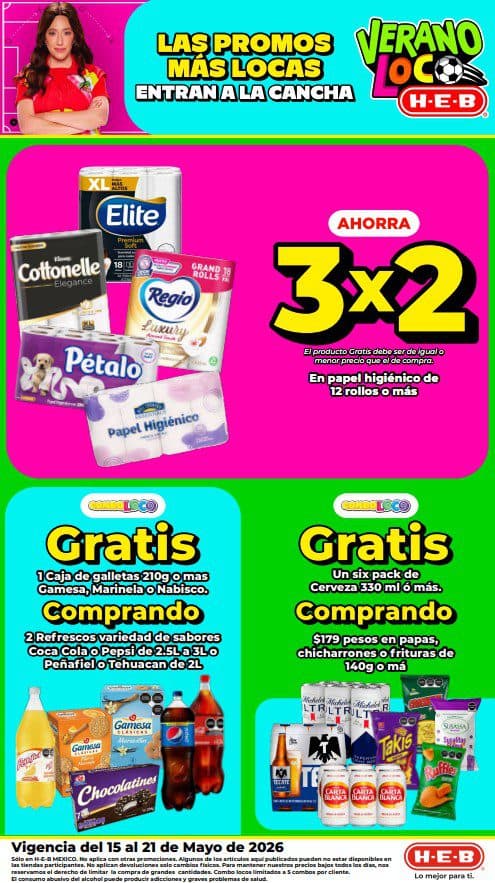 Ofertas HEB Verano Loco del 15 al 21 de mayo 2026: 2×1, 3×2 y más
