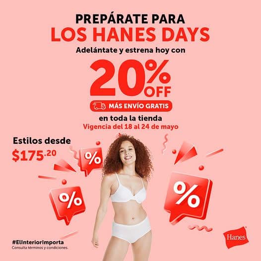 Hanes Days 18 al 24 de mayo: 20% de descuento y envíos gratis en toda la tienda
