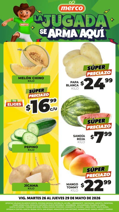 Ofertas en frutas y verduras Merco del 26 al 28 de mayo 2026