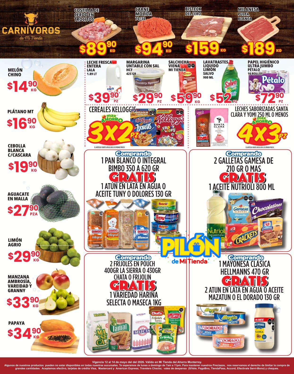Ofertas Mi Tienda del Ahorro en frutas, verduras y carnes del 12 al 14 de mayo