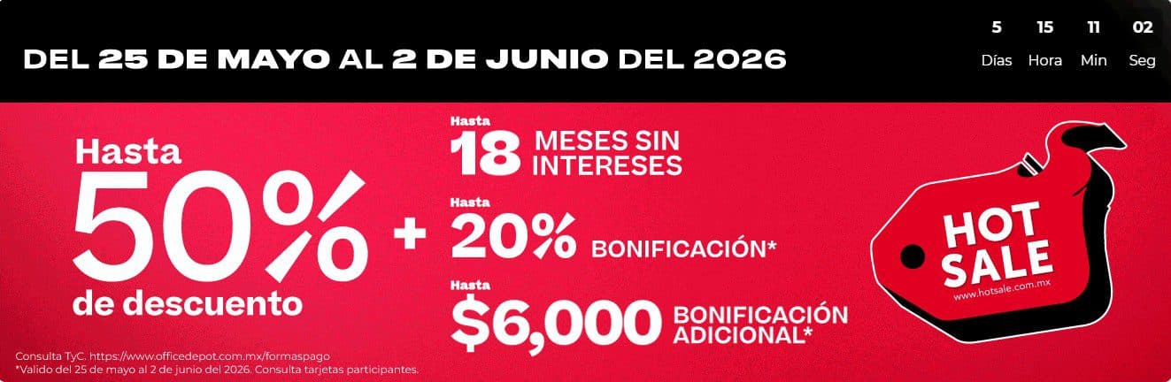 Hot Sale 2026 Office Depot del 25 de mayo al 2 de junio: hasta 50% de descuento