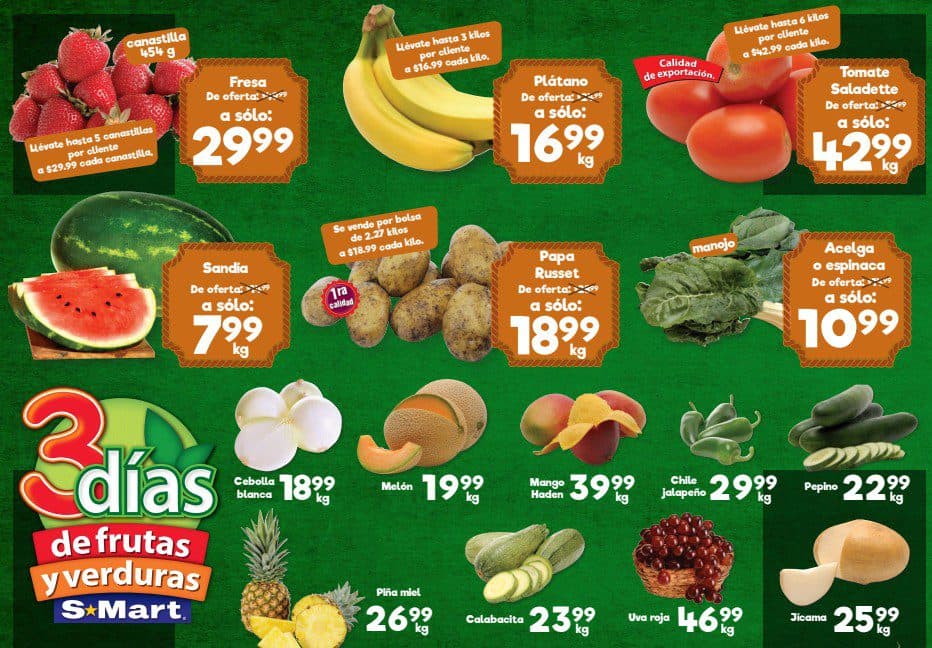 3 Días de Frutas y Verduras S-Mart 26 al 28 de mayo: precios especiales en frescura