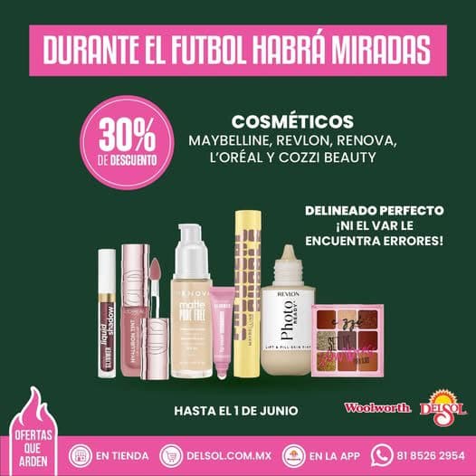 Promo Del Sol y Woolworth: 30% de descuento en Cosméticos y Cuidado Bucal hasta el 1 de junio