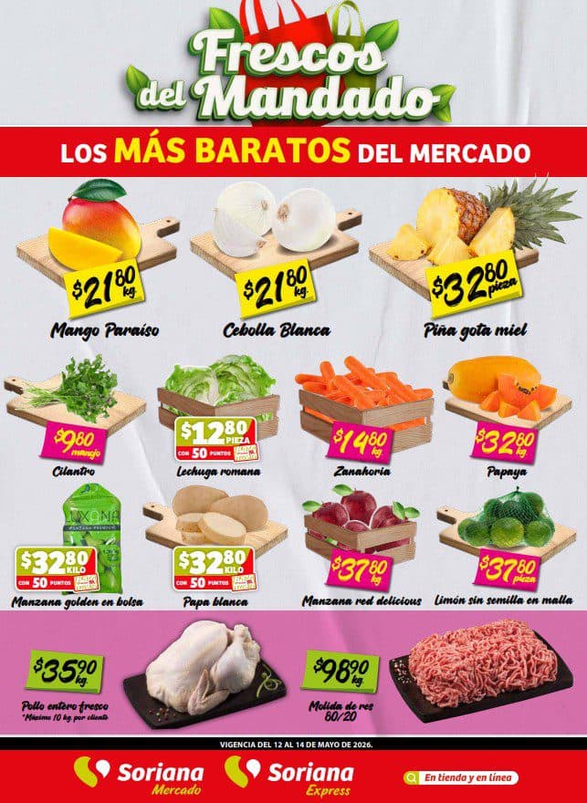 Ofertas Soriana Mercado 12 al 14 de mayo: frutas, verduras y carnes