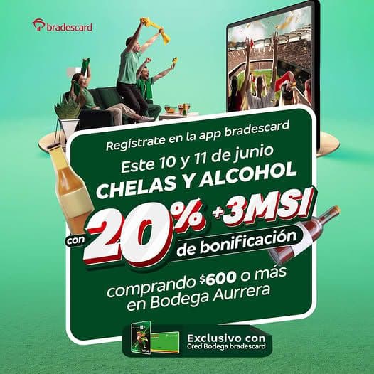 Promoción Bodega Aurrerá y Bradescard 11 de junio: 20% de Cashback y 3 MSI en Chelas, Vinos y Licores