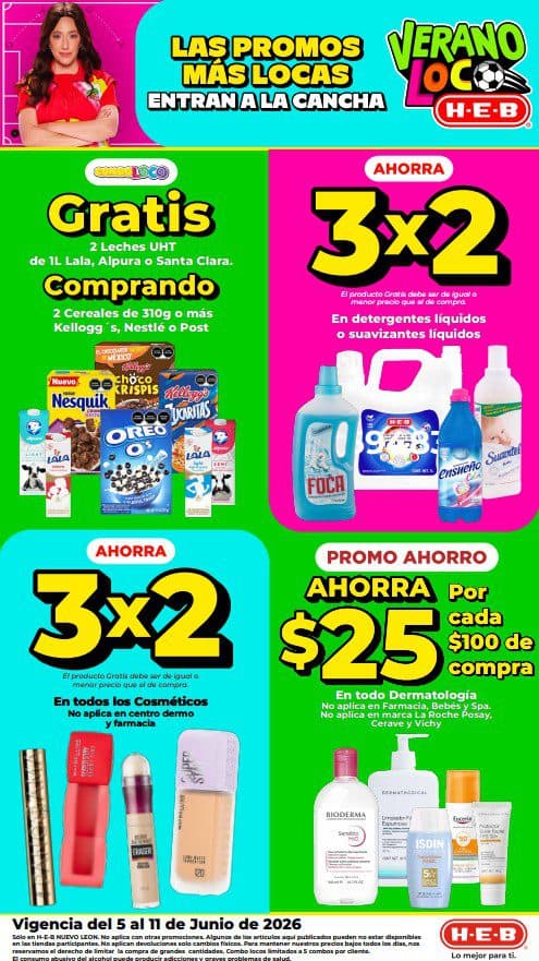 Ofertas HEB Verano Loco del 5 al 11 de junio 2026: 2×1, 3×2 y más